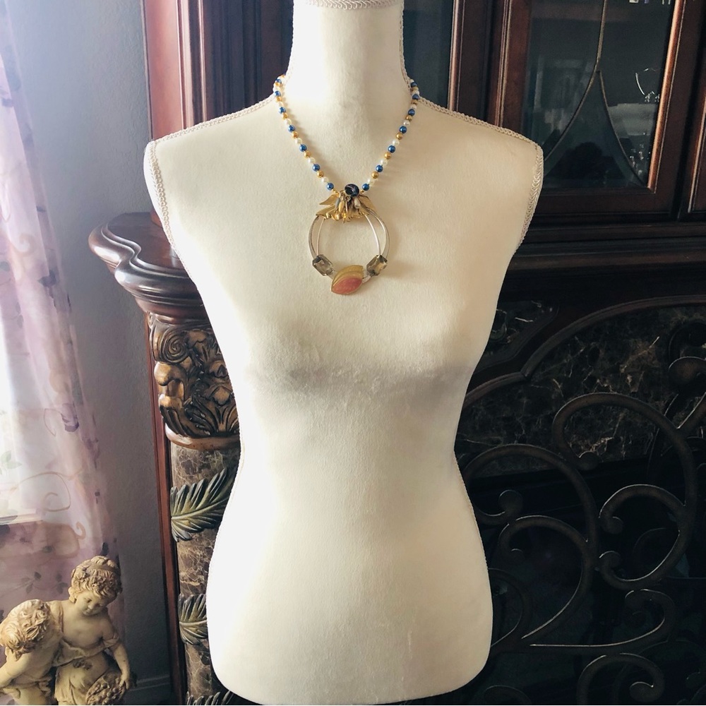 Handcrafted Repurpose Large Bold Stone Pendant Cz… - image 6